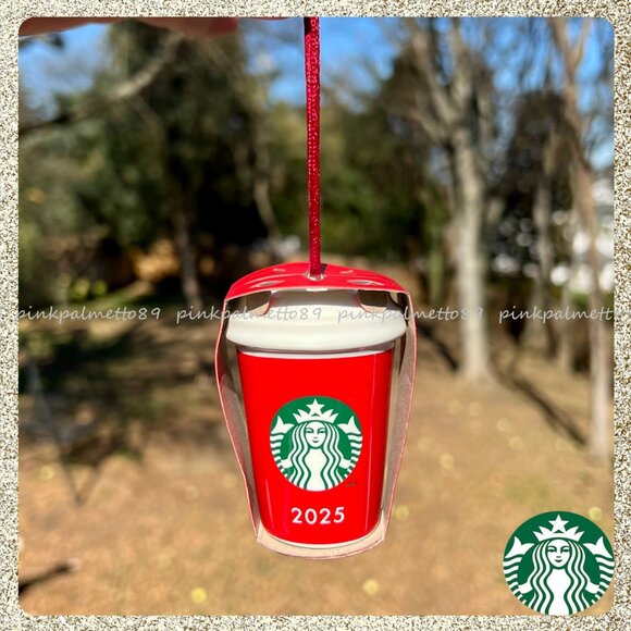 πβ NIB/NWT 2025 Starbucks Ceramic Red Cup Christmas Tree Ornament Dated - Picture 2 of 3